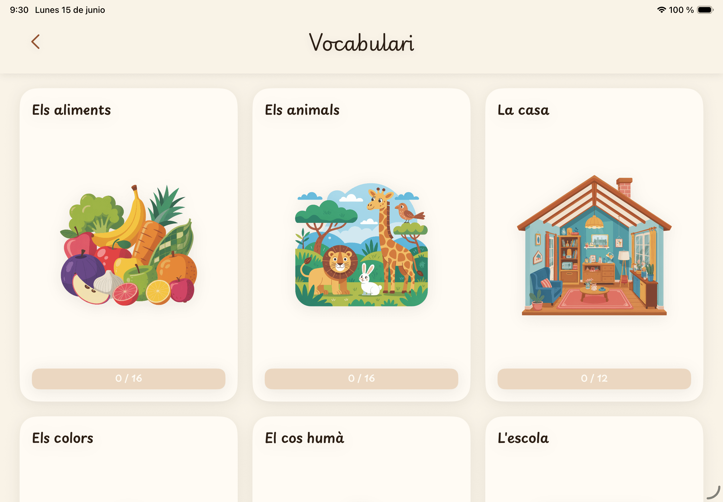 Lletrum — vocabulari a l'iPad en horitzontal